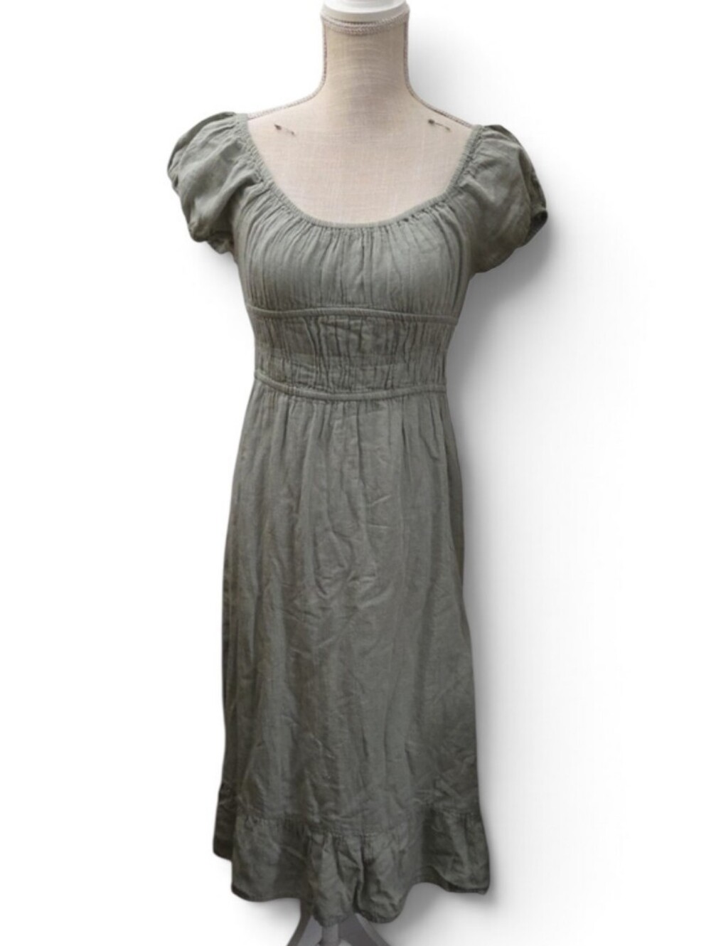 Sim & Sam Women's Puff Sleeve Midi Dress in Sage Green